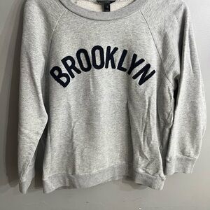 J. Crew Light Gray Crew Neck Sweater with Brooklyn Text